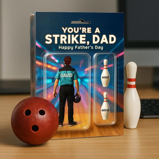 You're A Strike Dad With Kids' Names Custom Figure Personalized Acrylic Block Plaque, Unique Father's Day Gift For Him, Dad, Bowling Lover