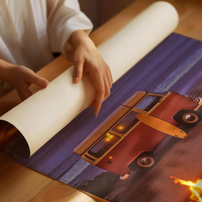 Camper Van on Beach Wall Art Fine Art Photography Surfing Poster Camping Wall Art Coastal Cowgirl Print California Coast Beachy Wall Decor