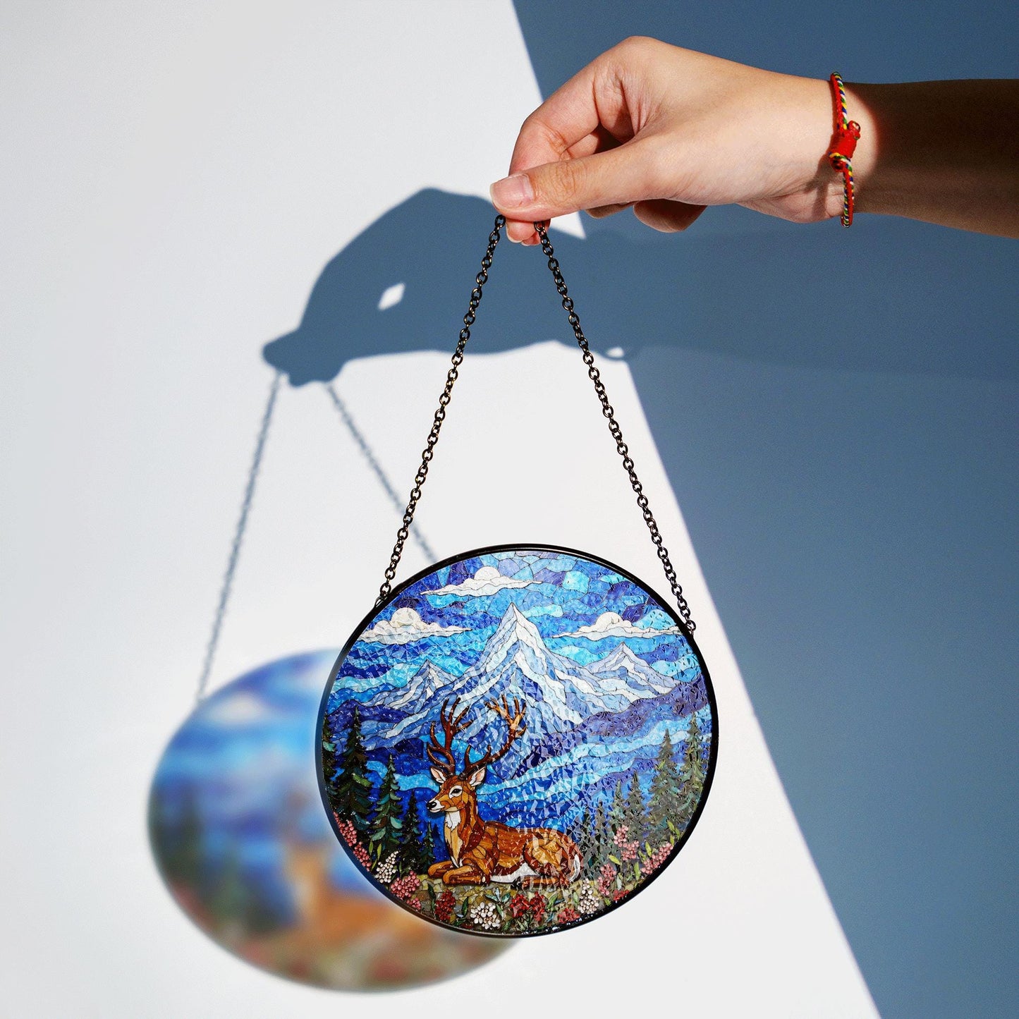 Mountain Deer Forest Scene Suncatcher Nature Window Hanging Gift