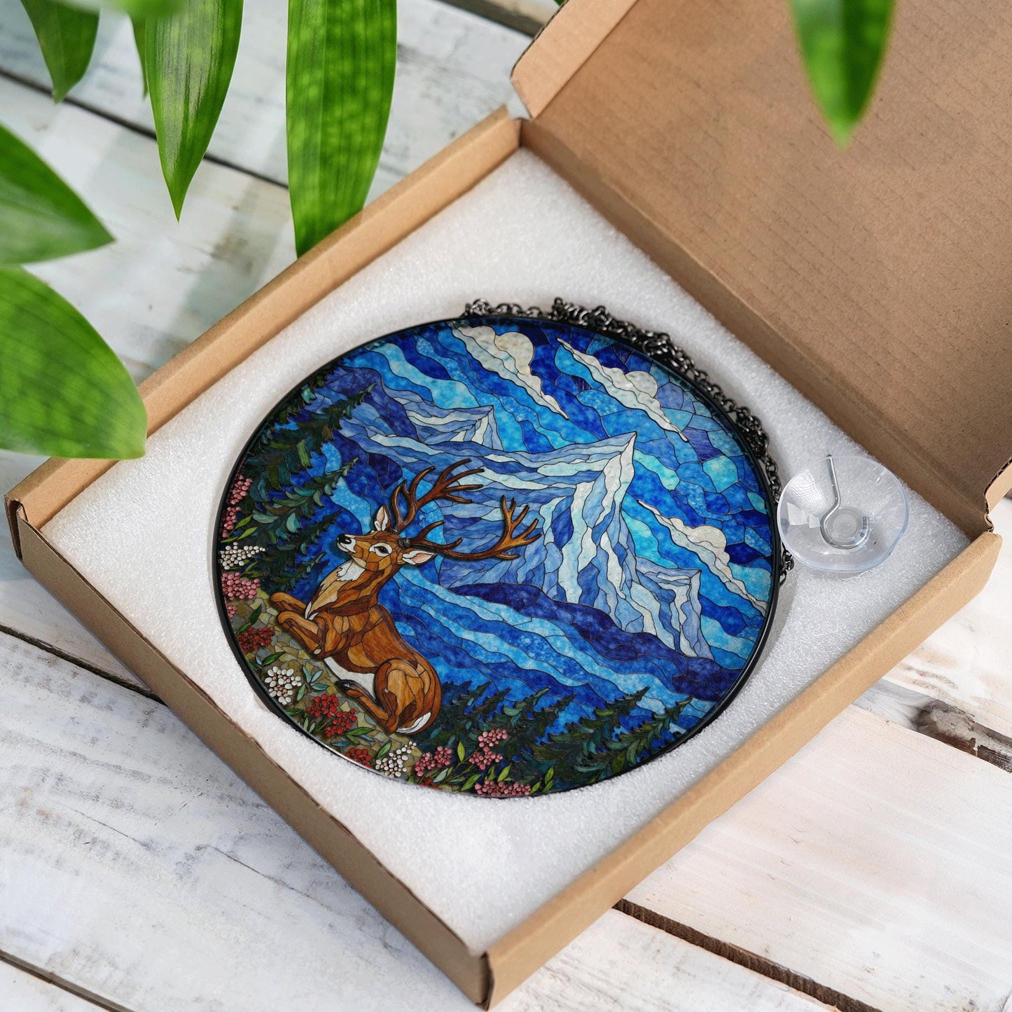 Mountain Deer Forest Scene Suncatcher Nature Window Hanging Gift