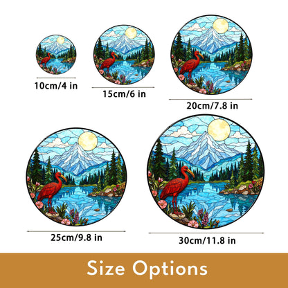 Red heron lake forest stained glass style round suncatcher nature window decor gift