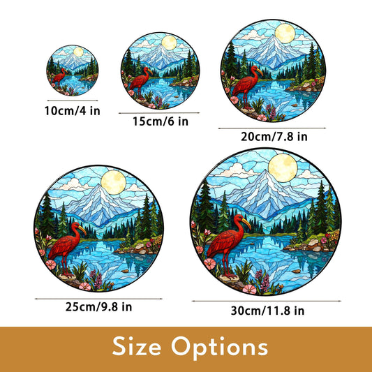 Red heron lake forest stained glass style round suncatcher nature window decor gift