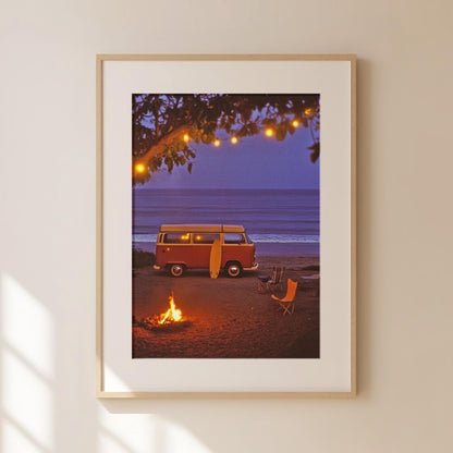 Camper Van on Beach Wall Art Fine Art Photography Surfing Poster Camping Wall Art Coastal Cowgirl Print California Coast Beachy Wall Decor