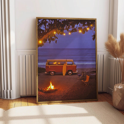 Camper Van on Beach Wall Art Fine Art Photography Surfing Poster Camping Wall Art Coastal Cowgirl Print California Coast Beachy Wall Decor