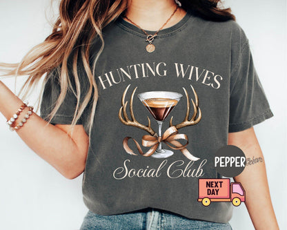 Comfort Colors® Hunting Wives Coquette Shirt, Hunting Wives Social Club Coquette Bow Shirt, Hunting Antlers T-Shirt, Gift for Her, Women Tee