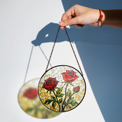 Red Rose Stained Glass Suncatcher – Handmade Floral Window Decor – Gift for Garden Lovers, Moms, or Romantic Occasions