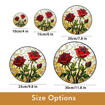Red Rose Stained Glass Suncatcher – Handmade Floral Window Decor – Gift for Garden Lovers, Moms, or Romantic Occasions