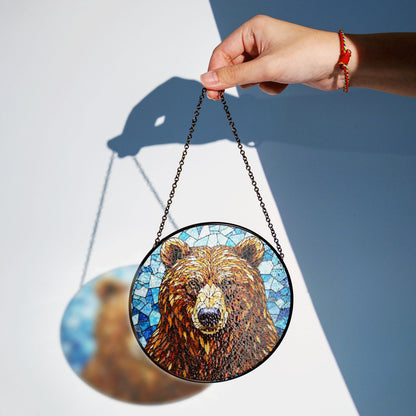 Stained Glass Bear Suncatcher – Nature Window Art for Cabin Decor or Wildlife Lovers Gift
