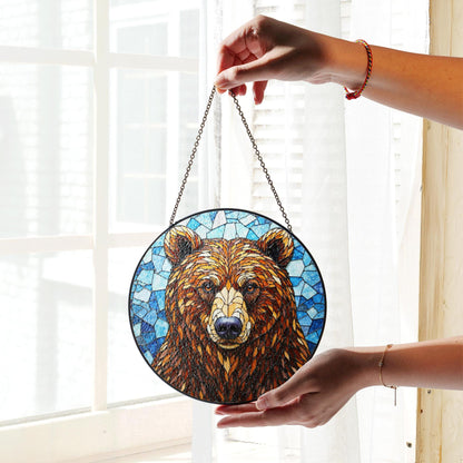 Stained Glass Bear Suncatcher – Nature Window Art for Cabin Decor or Wildlife Lovers Gift