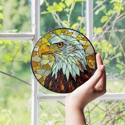Bald Eagle Stained Glass Suncatcher – Patriotic Window Decor – Gift for Veterans, Dad, or Nature Lovers