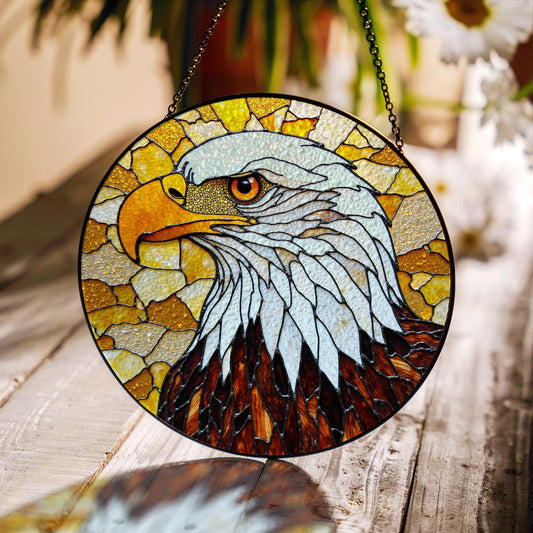 Bald Eagle Stained Glass Suncatcher – Patriotic Window Decor – Gift for Veterans, Dad, or Nature Lovers