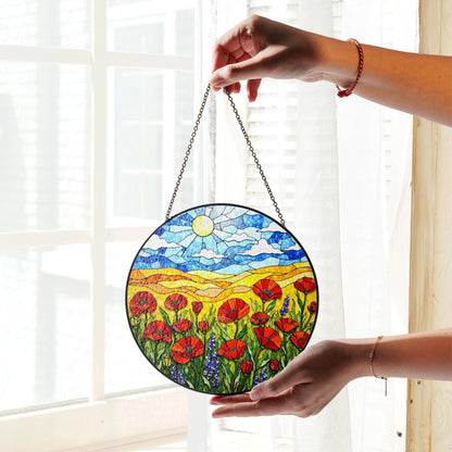Vibrant wildflower meadow sun catcher stained glass window decor gift for nature lover friend