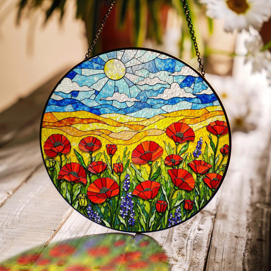 Vibrant wildflower meadow sun catcher stained glass window decor gift for nature lover friend