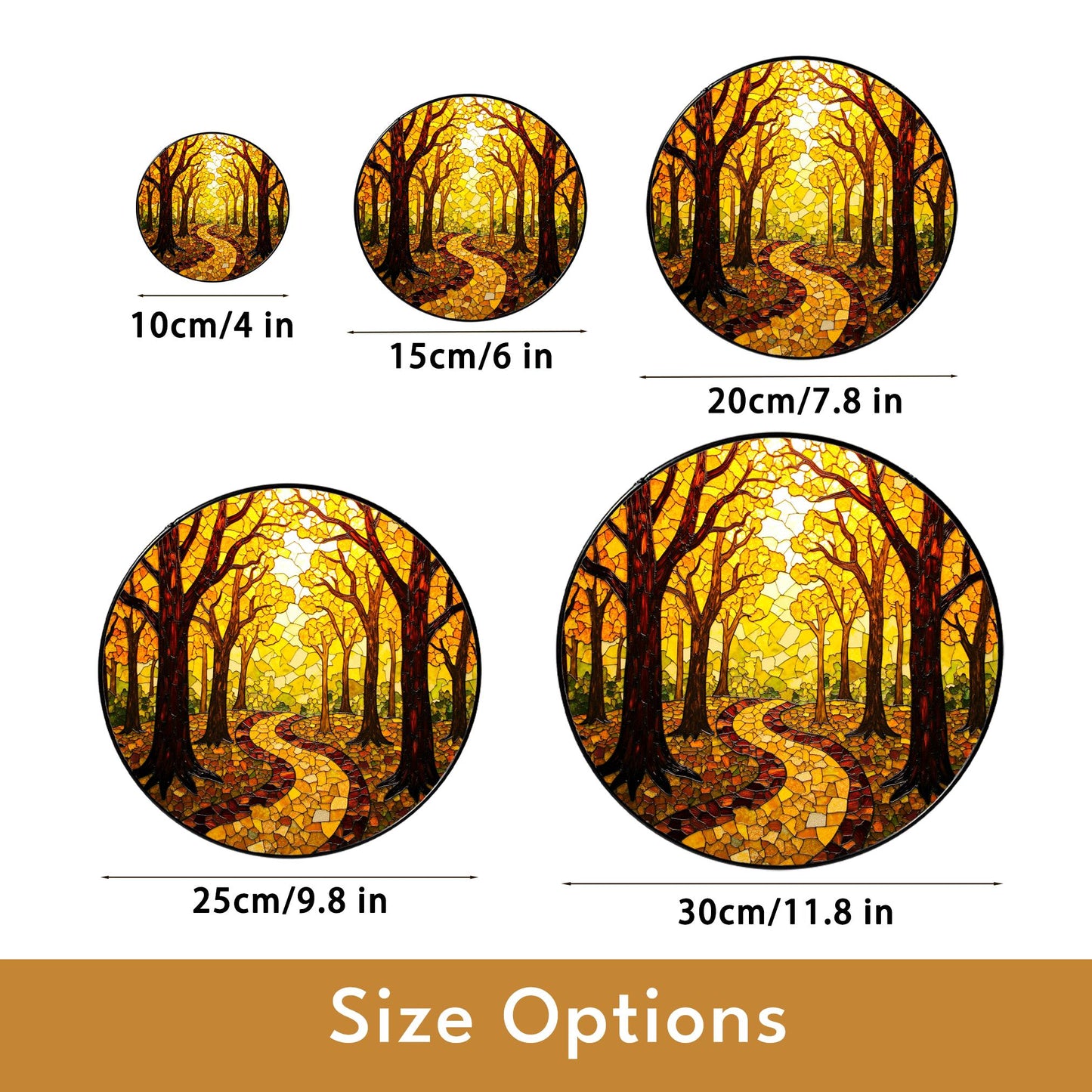 Autumn Forest Path Round Suncatcher Stained Glass Window Decor Gift for Nature Lovers