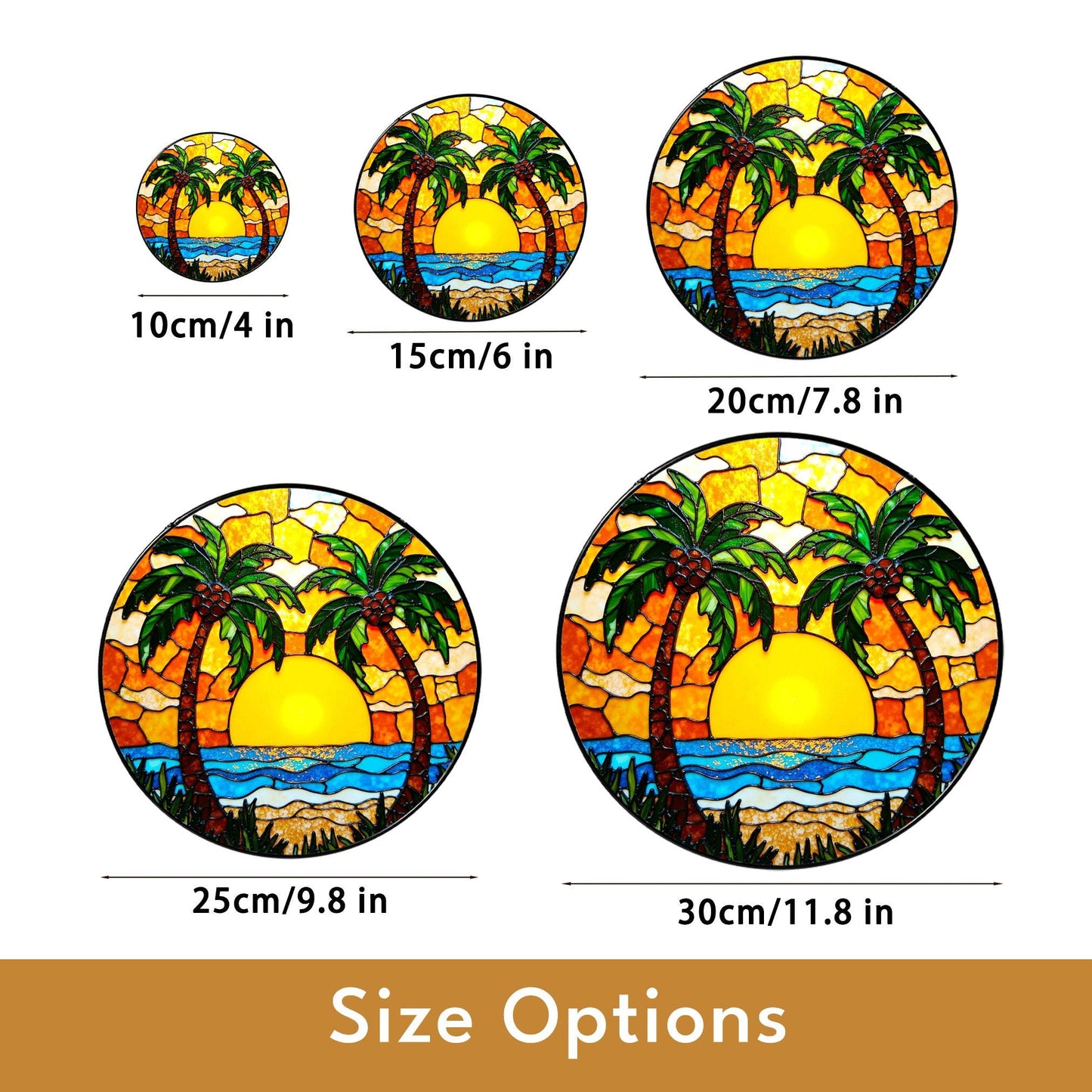 Tropical Palm Tree Suncatcher Stained Glass Sunset Beach Window Gift