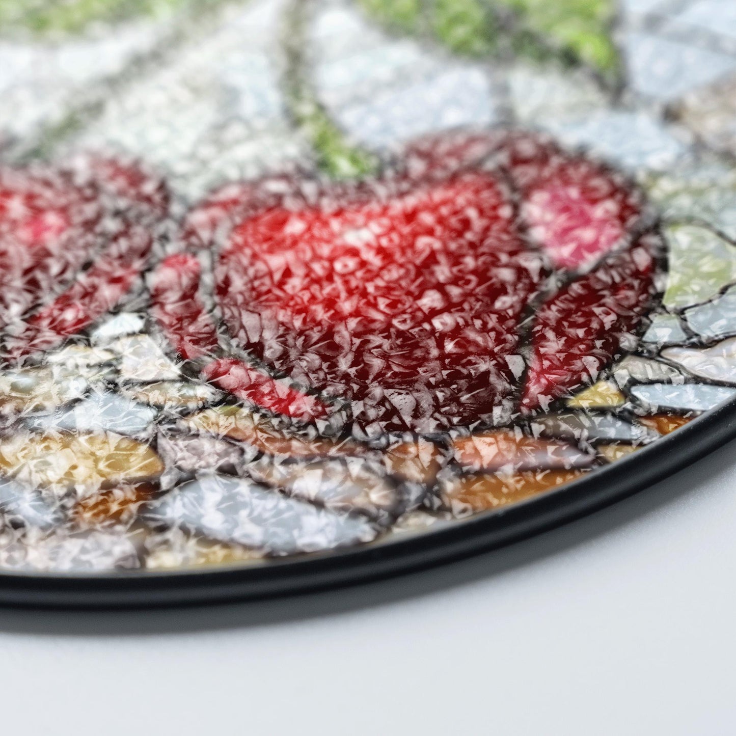 Stained Glass Cherry Suncatcher with Red Fruit and Green Leaves, Perfect Gift for Nature Lovers