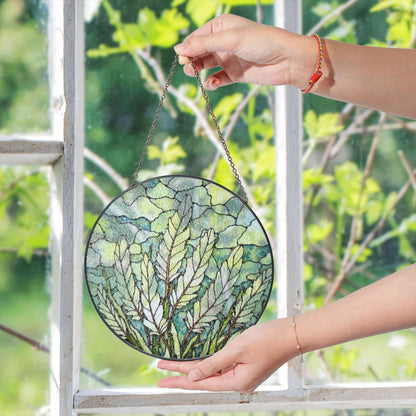 Leaf-Themed Stained Glass Suncatcher with Natural Green Tones for Home Decor and Gift Giving