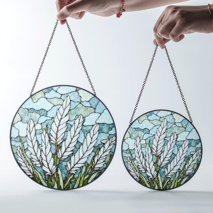 Leaf-Themed Stained Glass Suncatcher with Natural Green Tones for Home Decor and Gift Giving