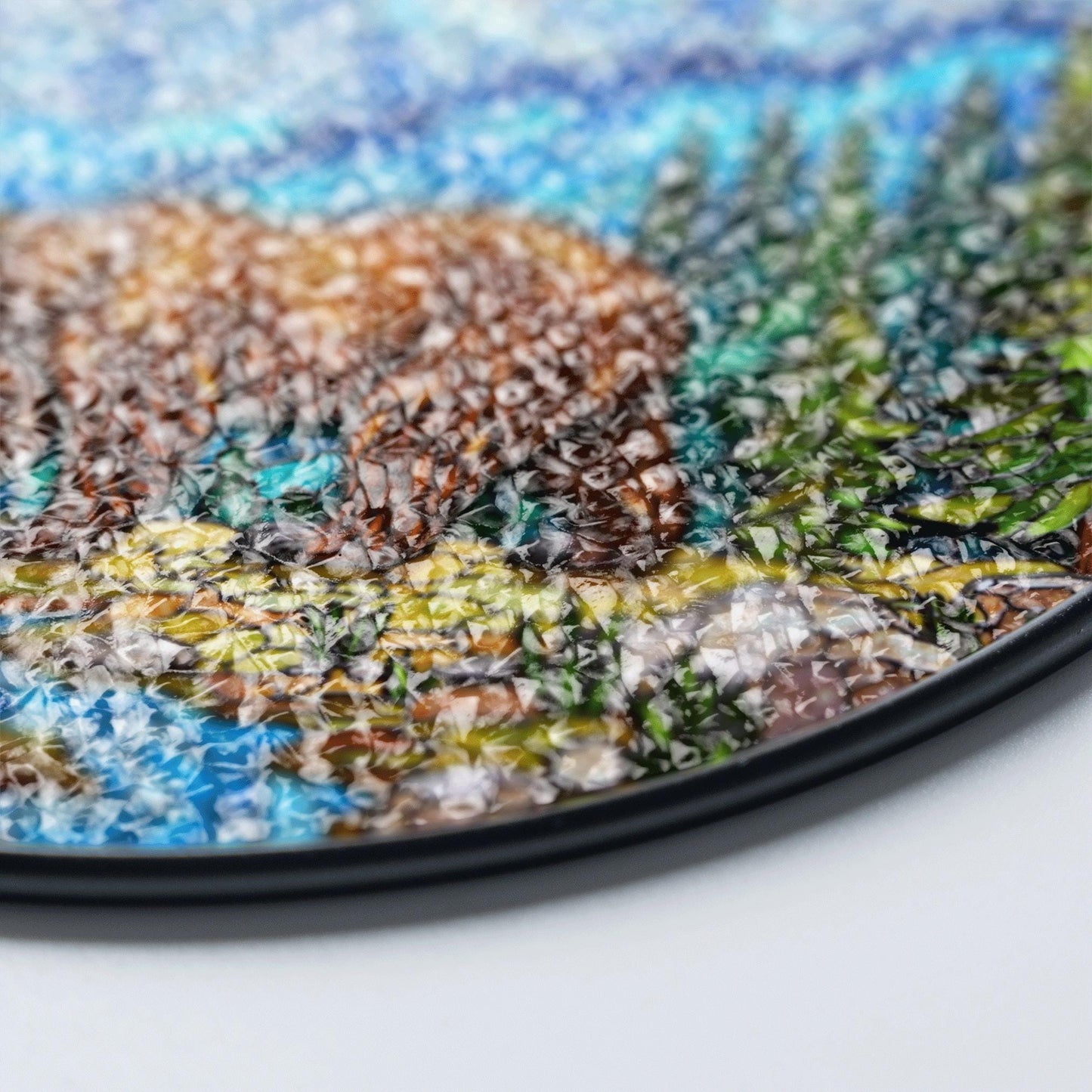 Stained Glass Bear in Mountains Suncatcher Nature Art Gift for Outdoors Lovers