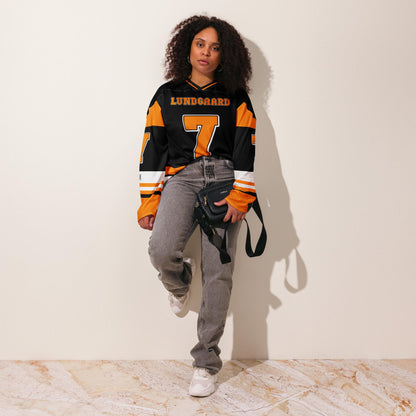 Unisex Oversized Racing Hockey Jersey– Black and Orange IndyCar-Inspired Hockey Jersey with Racing Number 7