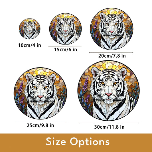 White Tiger Nature Scene Suncatcher Stained Glass Style Window Decor Gift for Wildlife Lovers