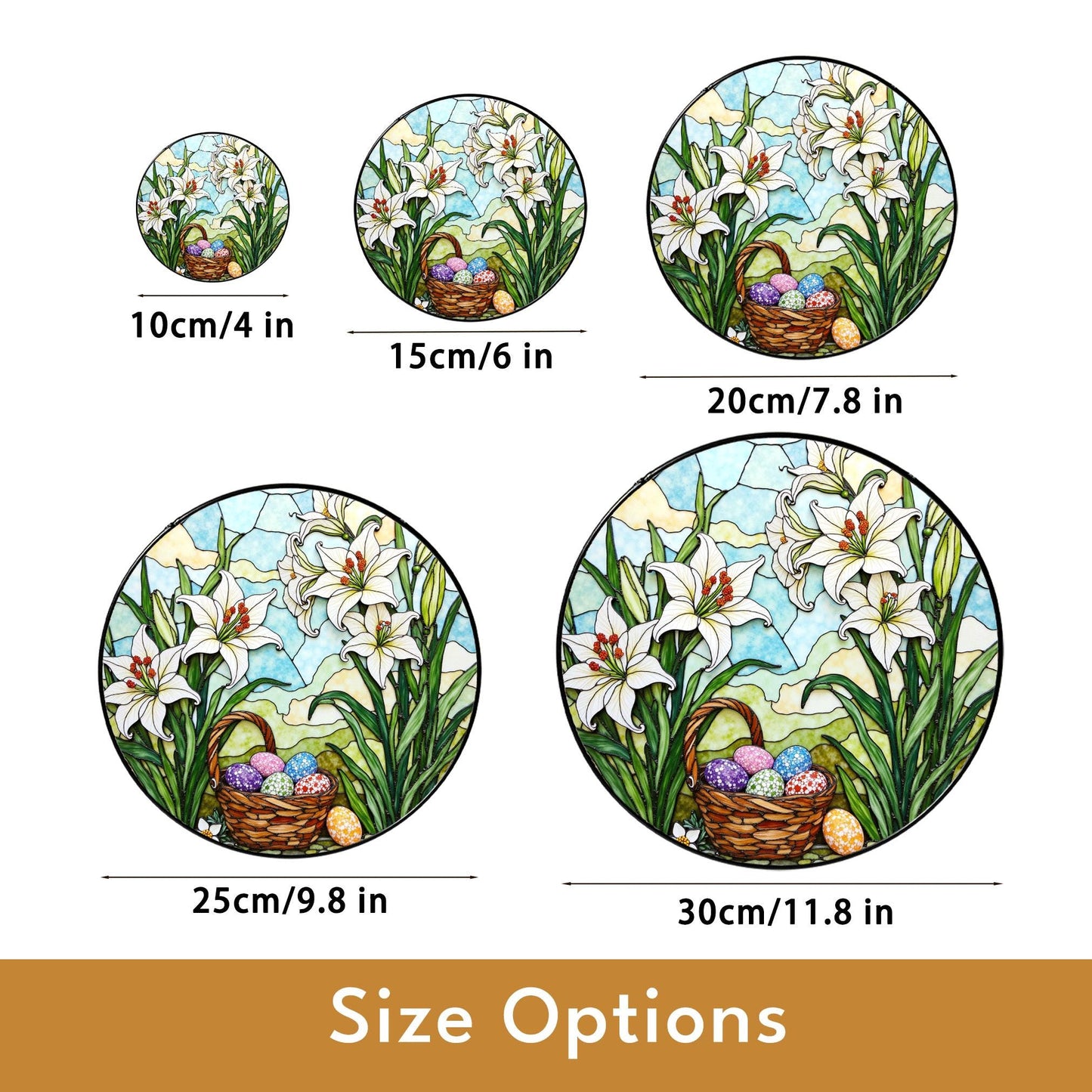 White Lilies and Easter Eggs Basket Stained Glass Suncatcher Window Hanging Gift for Grandma