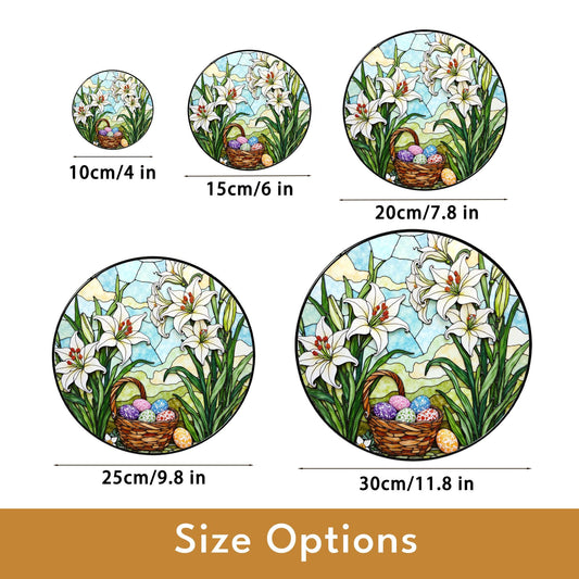White Lilies and Easter Eggs Basket Stained Glass Suncatcher Window Hanging Gift for Grandma