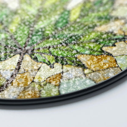 Maple Leaf Green Glass Panel Nature Inspired Suncatcher Gift for Garden Window Lovers
