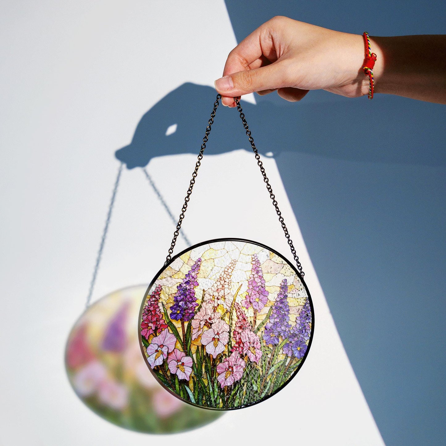 Pink Purple Wildflowers Stained Glass Suncatcher Floral Window Hanging Gift for Garden Lovers