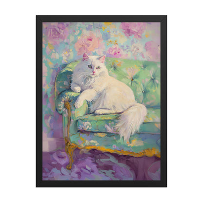 Persian Cat Art Print: Quirky Floral Wallpaper, Retro Decor