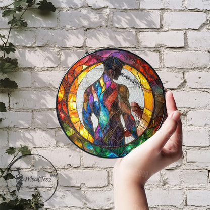 Abstract Male Figure Stained Glass Window Hanging, Modern Rainbow Body Art Suncatcher, LGBTQ Pride Decor, Colorful Masculine Gift