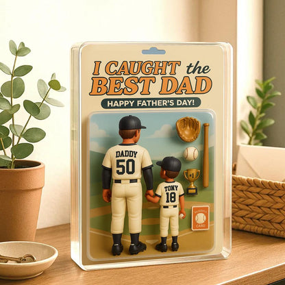 Personalized Father's Day Gift For Dad, Custom Baseball Dad Action Figure Acrylic Block, I Caught The Best Dad Block Gift, Dad And Son Gift