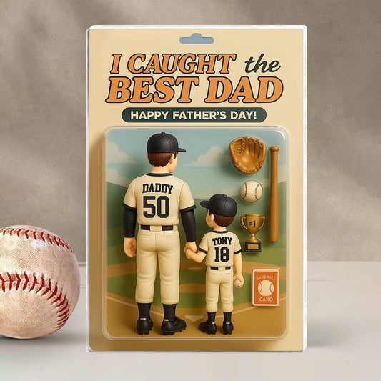 Personalized Father's Day Gift For Dad, Custom Baseball Dad Action Figure Acrylic Block, I Caught The Best Dad Block Gift, Dad And Son Gift