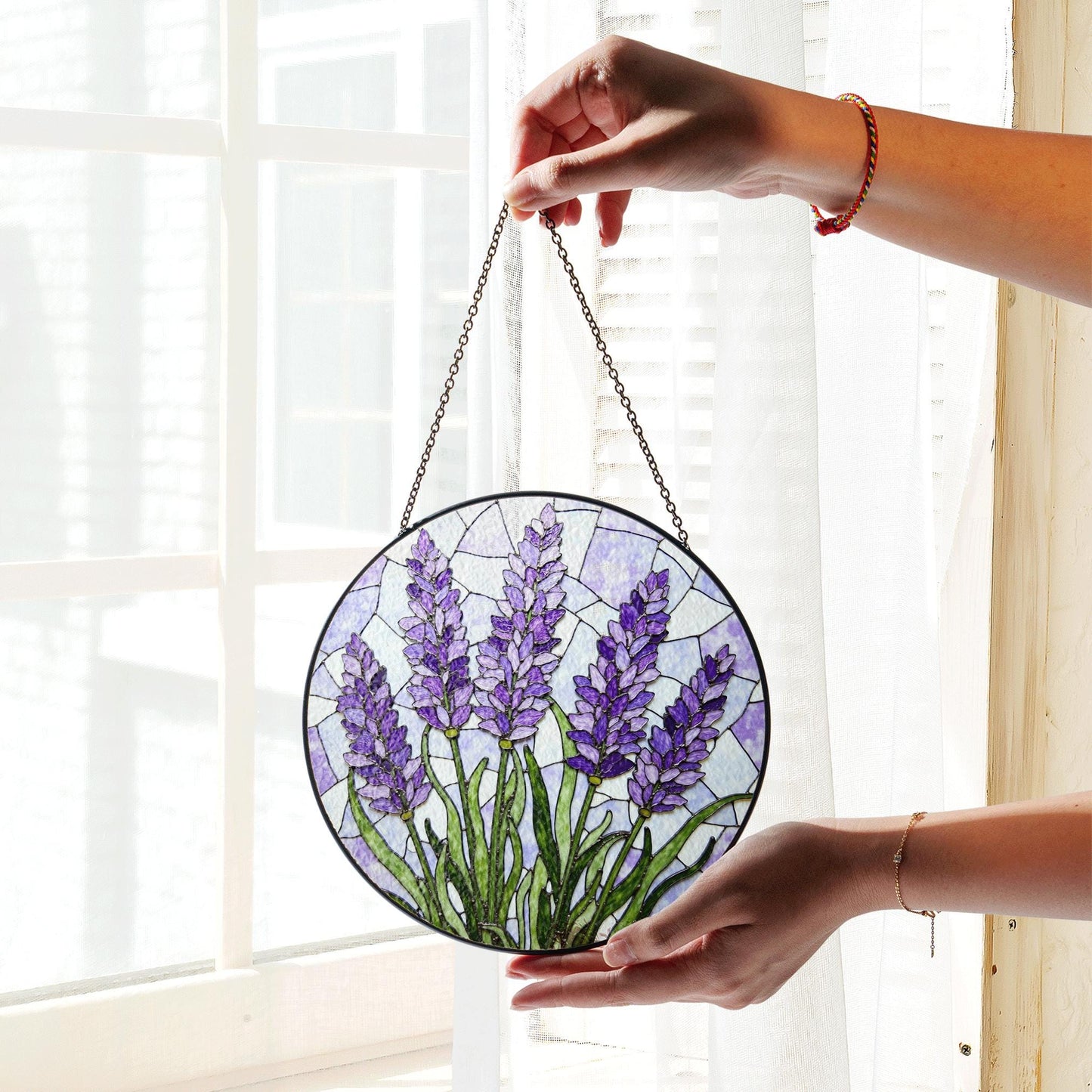 Purple Lavender Glass Panel Suncatcher Handmade Window Decor Gift for Mom or Friends