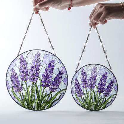 Purple Lavender Glass Panel Suncatcher Handmade Window Decor Gift for Mom or Friends