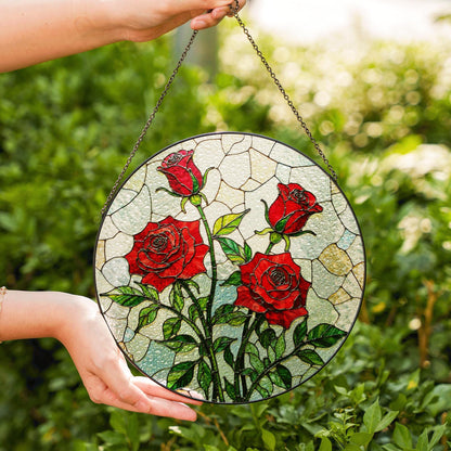Red Rose Art Glass Window Hanging Stained Glass Suncatcher Gift for Mom Friend or Garden Lover