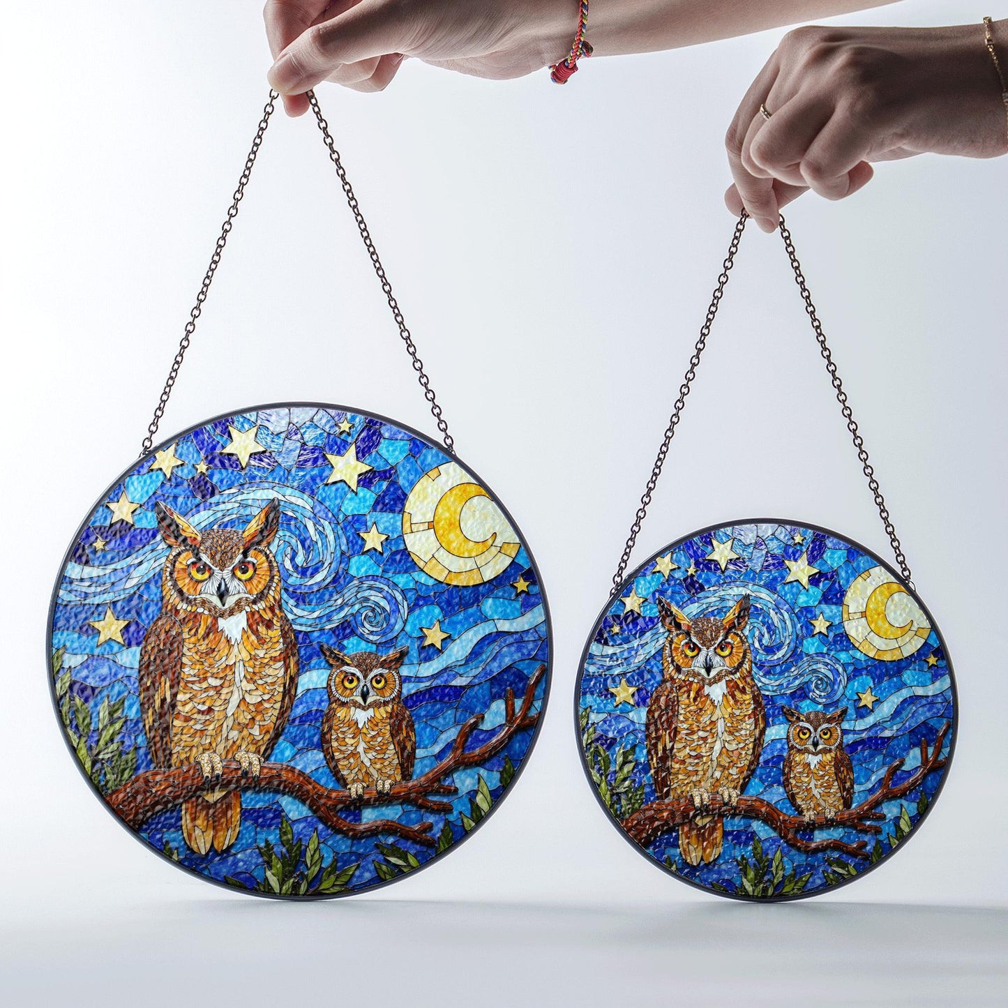 Starry Night Owl Moon Tree Suncatcher Window Hanging Gift for Mom