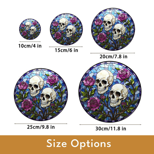 Skull Rose Stained Glass Suncatcher Gothic Window Decor Unique Gift for Alternative Friend