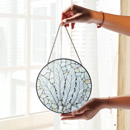 Green Leaf Feather Stained Glass Suncatcher Nature Window Decor Gift for Nature Lovers