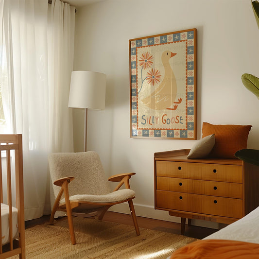 Silly Goose Print, Trendy Wall Art, Apartment Decor, Retro Wall Art, Quirky Wall, Nursery Art, Cottage Core Decor, Blue Wall Art