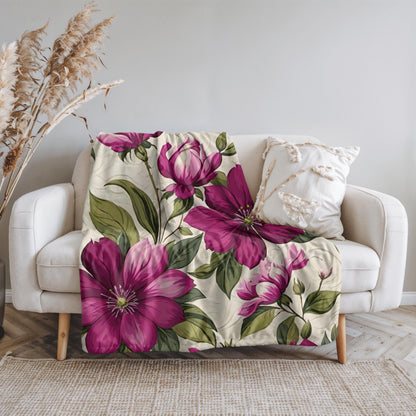 Cozy Floral Plush Blanket, Vibrant Pink Floral Throw, Soft Bright Blanket, Feminine Decor, Gift for Her, Mom, Friend, Nature or Flower Lover