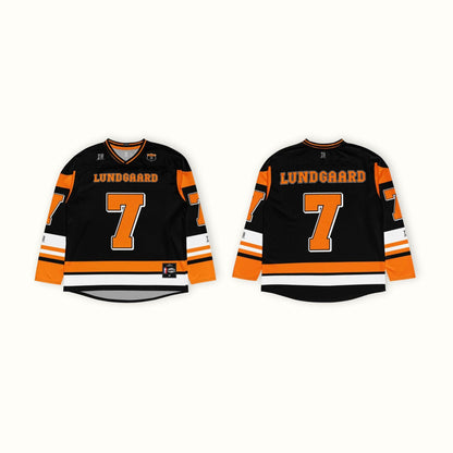 Unisex Oversized Racing Hockey Jersey– Black and Orange IndyCar-Inspired Hockey Jersey with Racing Number 7