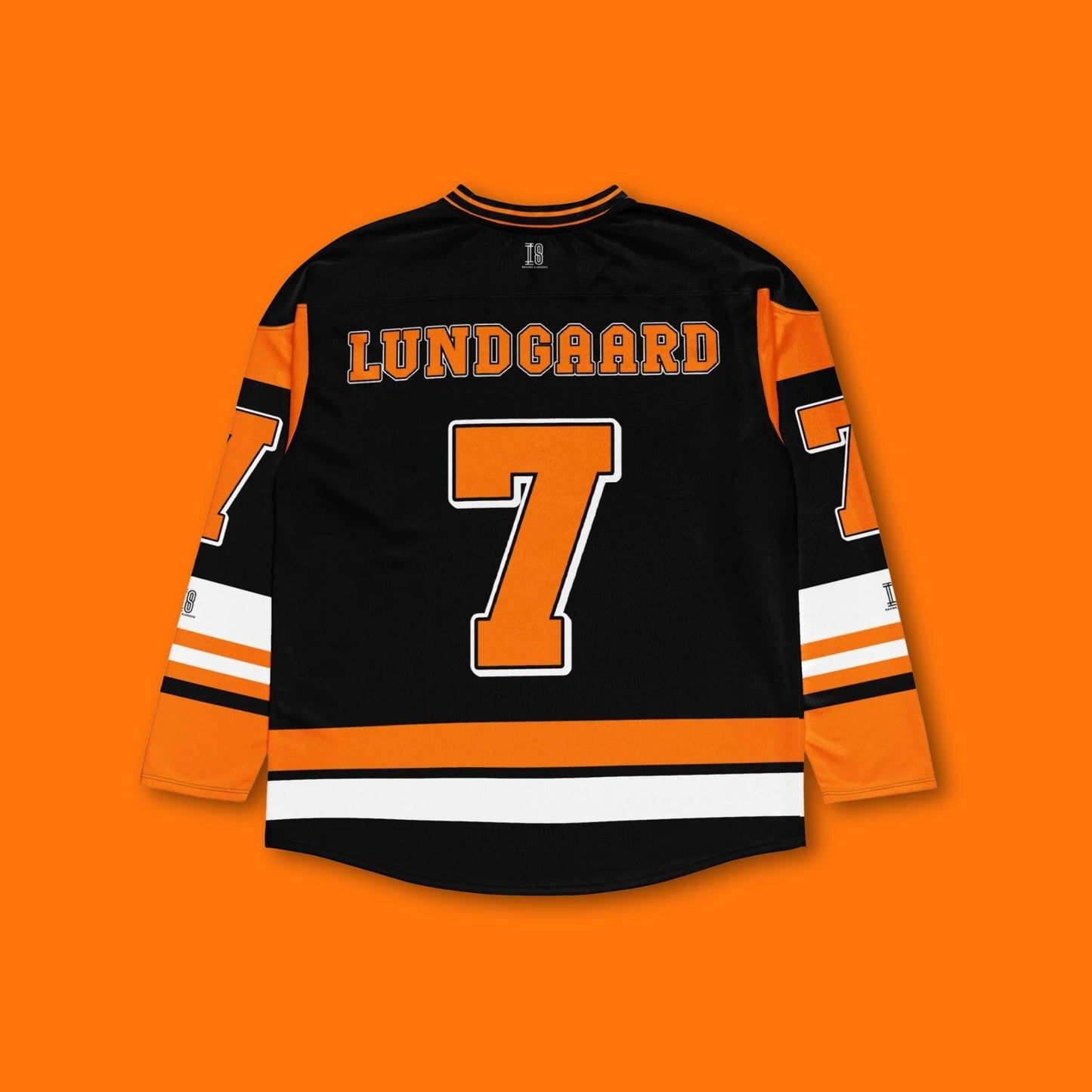 Unisex Oversized Racing Hockey Jersey– Black and Orange IndyCar-Inspired Hockey Jersey with Racing Number 7