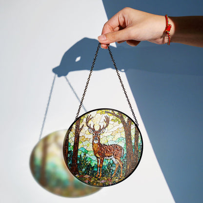 Majestic deer in forest stained glass suncatcher woodland window decor gift for husband