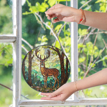 Majestic deer in forest stained glass suncatcher woodland window decor gift for husband