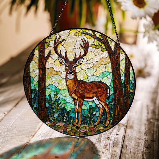 Majestic deer in forest stained glass suncatcher woodland window decor gift for husband