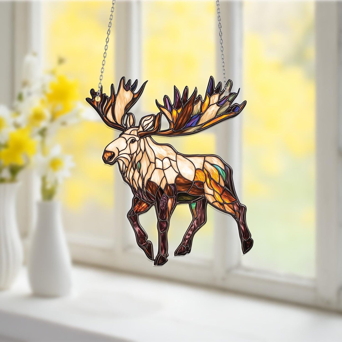 Moose Window Hanging Rustic Wildlife Decor – Forest Animal Ornament, Cabin Home Gift, Lodge Style Wall Art, Gift for Him, Nature Lover