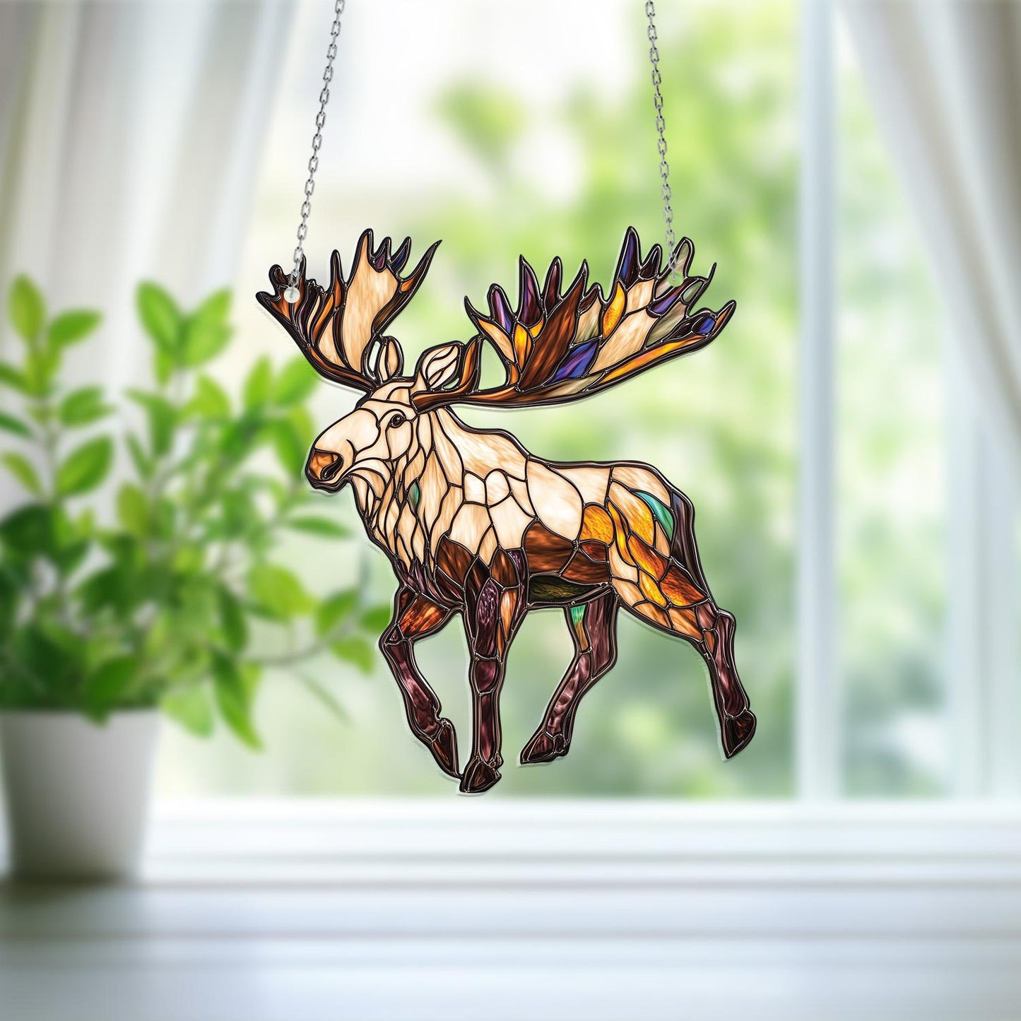 Moose Window Hanging Rustic Wildlife Decor – Forest Animal Ornament, Cabin Home Gift, Lodge Style Wall Art, Gift for Him, Nature Lover