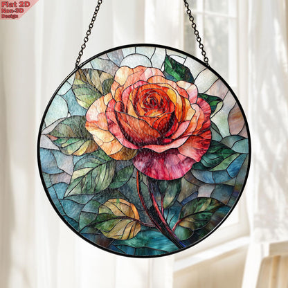 Rose Bouquet Stained Glass Suncatcher, Style Wall and Window Decoration, Special Gifts for Women, Rose Flowers Gifts, June Birthday Gift