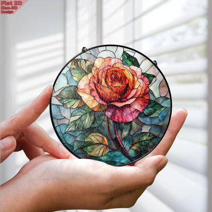 Rose Bouquet Stained Glass Suncatcher, Style Wall and Window Decoration, Special Gifts for Women, Rose Flowers Gifts, June Birthday Gift